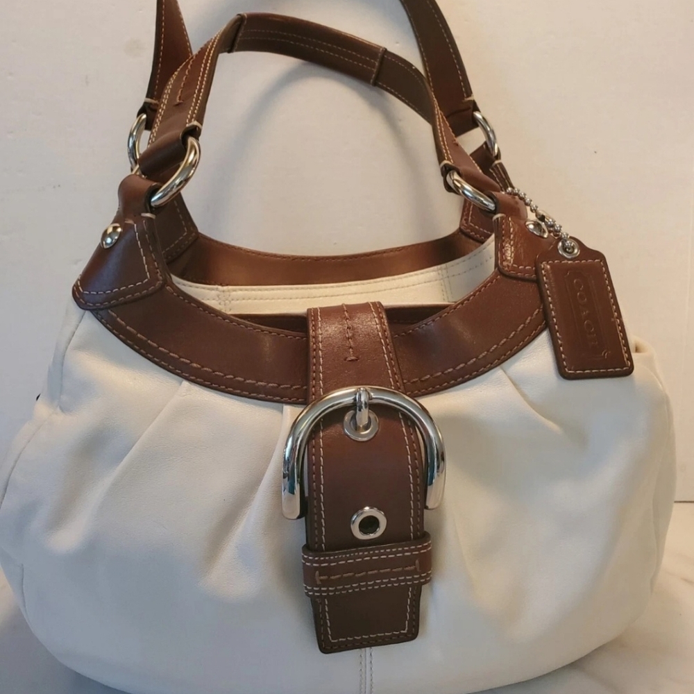 Coach White and Brown Leather Shoulder Bag with Two-Tone Design NEW, REDUCED!